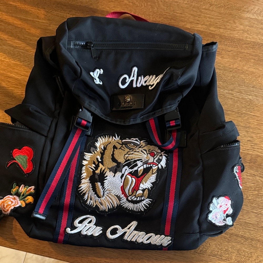 Black Backpack with Embroidered Accents